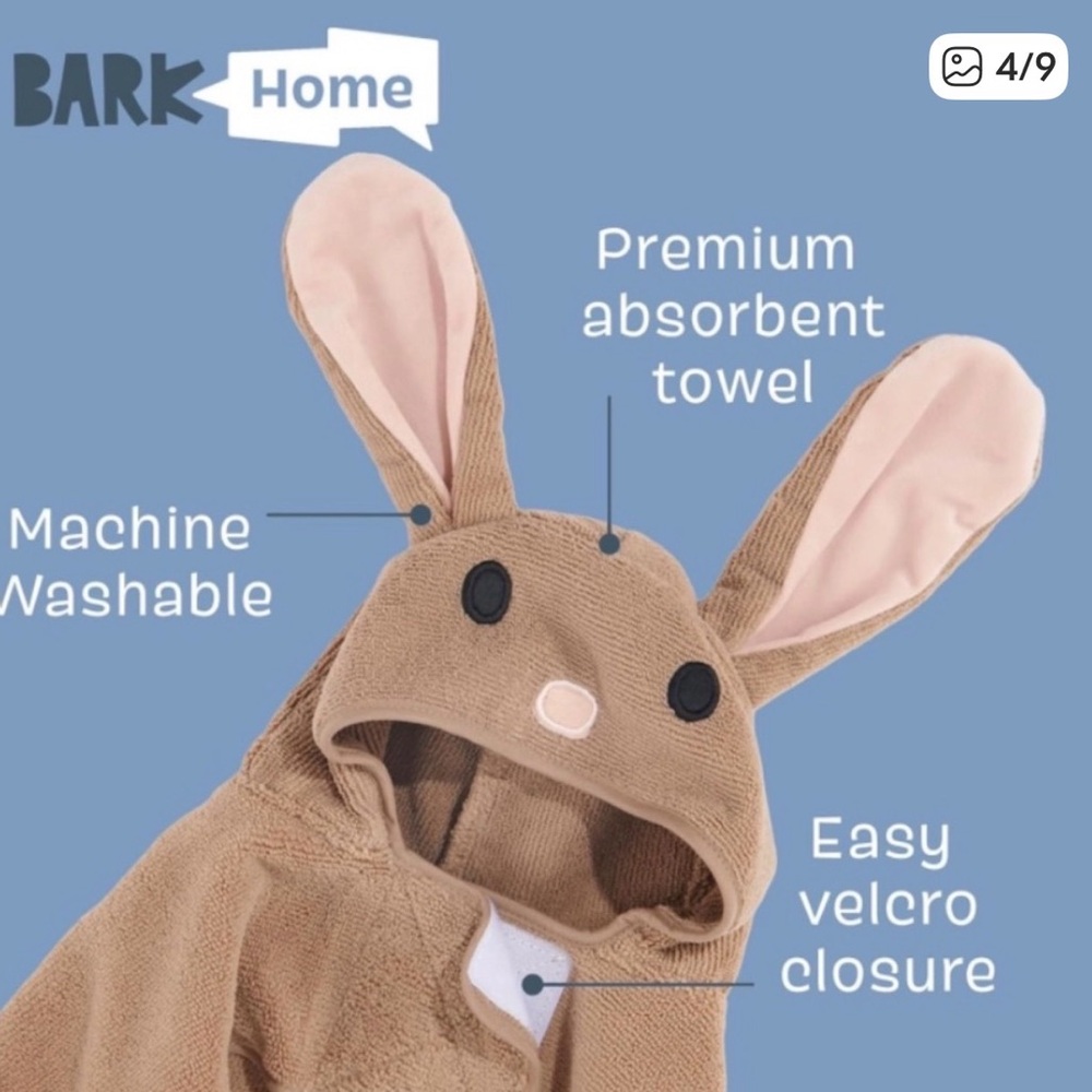 Bark box Brown Bunny Hooded Robe dog towel robe size medium